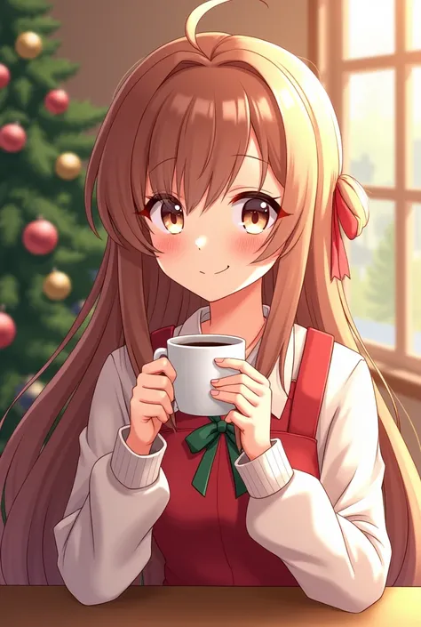  to combine coffee and Christmas into a picture
Coffee and people（one person） is accompanied by a warm and warm feeling
Inserts 「Coffee Christmas」This title 1 Girl , Single, Smile,  Best Quality , long hair,  role, ribbon,  lens flare , cartoon, 