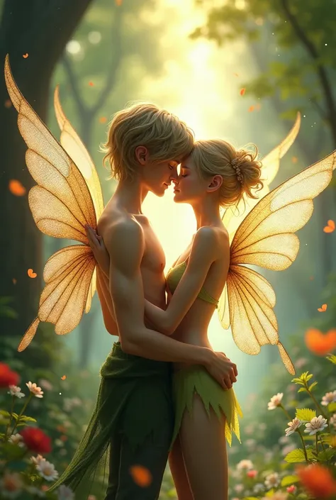 Two young men who are fairies kissing each other