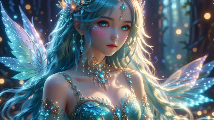 A Masterpiece In 32K Resolution, Supreme Quality, Super Detail, Official Art, Very High-Resolution 32K Wallpaper, Captivating Cinematic Lighting, Beautiful And Aesthetic, Ultra-Detailed Features, Awe-Inspiring Detail. A Stunning Fairy Girl With Flowing Tur...