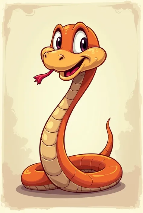   creates an image of a snake like an old cartoon, The snake has a very charming expression 