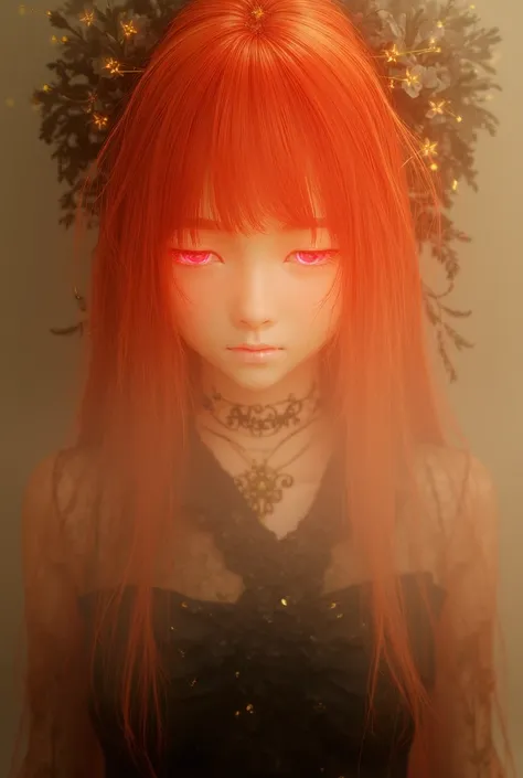 Picture; 4D is very detailed and delicate ,  shows the character of a very delicate and white japanese girl with red graded yellow hair, long and has gold decoration , and a necklace in the shape of the inscription ALYA on the neck , The girl wears a very ...