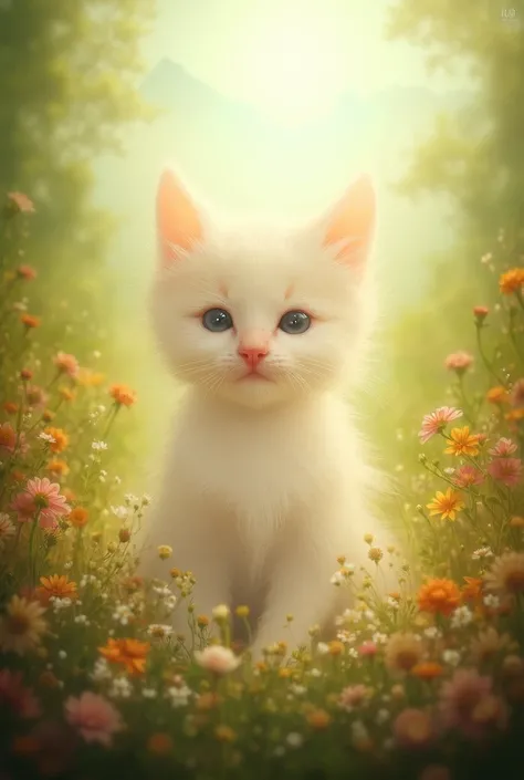 Kitten in the garden,(Best quality,4K,8K,A high resolution,Masterpiece:1.2),Ultra-detailed,(Realistic,Photorealistic,photo-realistic:1.37),Oil painting,Beautiful detailed eyes,beautiful detailed lips,Extremely detailed eyes and face,Long eyelashes,Fair ski...