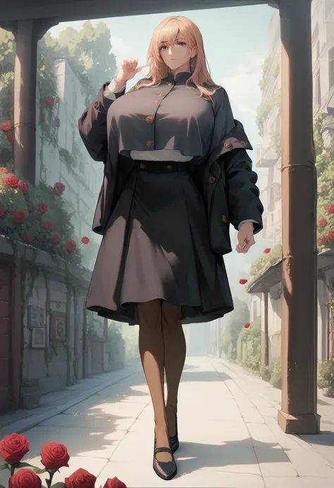 huge breasts、Rose of Kugizakis ,  black jacket,  Long Sleeve , black skirt,  pantyhose、
{ top quality }, { very beautiful}, { very detailed}, { best illustration},