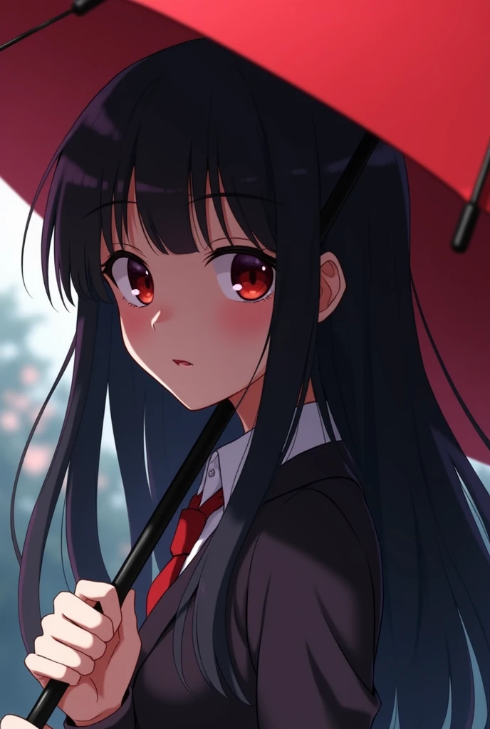 anime girl with long black hair and red eyes holding an umbrella, close up iwakura lain, iwakura lain, anime moe artstyle, anime visual of a cute girl, portrait of lain iwakura, close up of lain iwakura, anime style like fate/stay night, anime style 4 k, a...