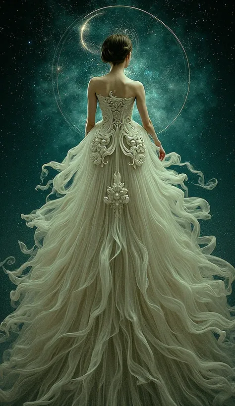  The cosmos in the flights of a dress , Arte Nouveaus , 3D, surrealism  ,galaxy 