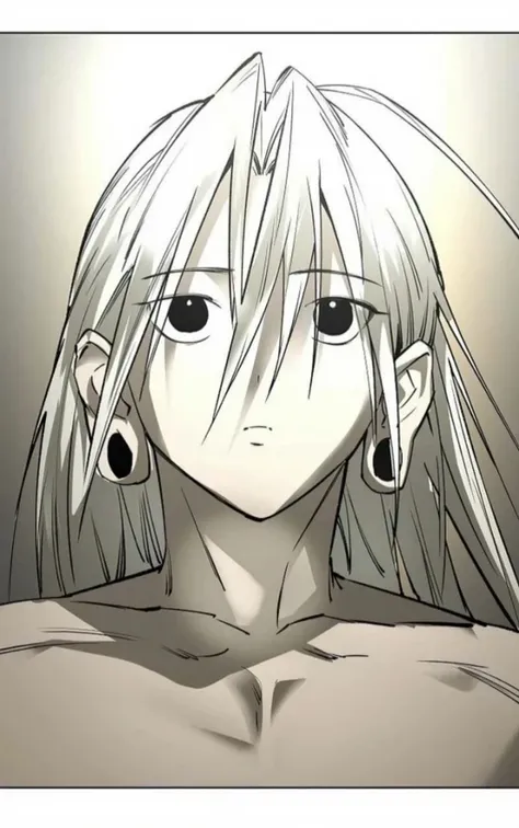 Please remake this picture of the Man with long hair and big earrings staring at camera, jormungand anime, white haired deity, female anime character, anime character, silver hair girl, shiro from deadman wonderland, killy from blame!, girl with white hair...