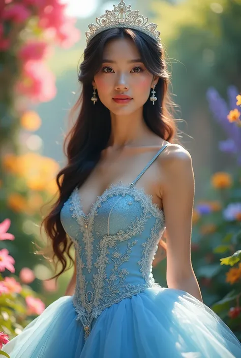 (best quality,4k,8k,highres,masterpiece:1.2),ultra-detailed,(realistic,photorealistic,photo-realistic:1.37),portraits,beautiful Asian woman,(long dark hair),(large expressive eyes),detailed facial features,(delicate nose),(full and luscious lips),Cinderell...