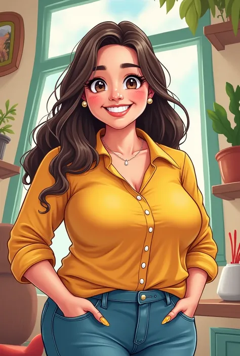 Cartoon of an adult, half-chubby girl with long nails 