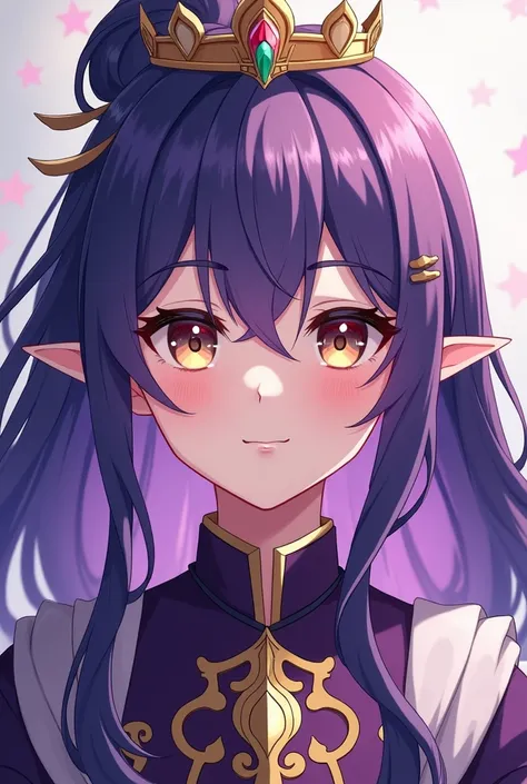 anime girl with purple hair and a crown on her head, a character portrait inspired by Hisui Sugiura, trending on cg society, shin hanga, ayaka genshin impact, portrait knights of zodiac girl, ayaka game genshin impact, zhongli from genshin impact, keqing f...