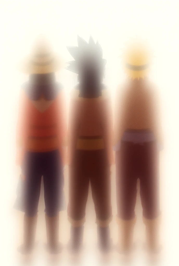 an image , wo Ruffy ,  Son Goku and Naruto can be seen from behind, Very simple 