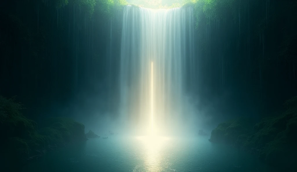 A majestic waterfall cascading from a high cliff, with sunlight reflecting off the water to form a glowing cross at its base. The lush greenery surrounding the scene enhances the divine atmosphere."
Negative Prompt: "blurry water details, lack of cross cla...