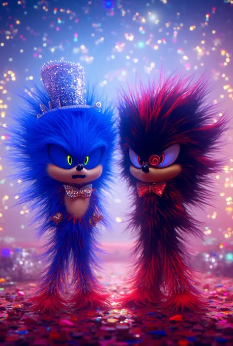 Sonic and Shadow in costume celebrating New Year