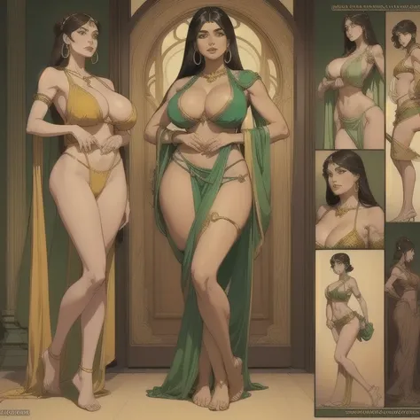 (((  masterpiece  ))),(((  best quality swimsuit))), (( character design sheet,  same character)),  character design sheet,  Character Reference sheet ,  first job ,  detailed anatomy  ,  Shruti Bhatia female protagonist  , usando dupatta( )   and a light ...