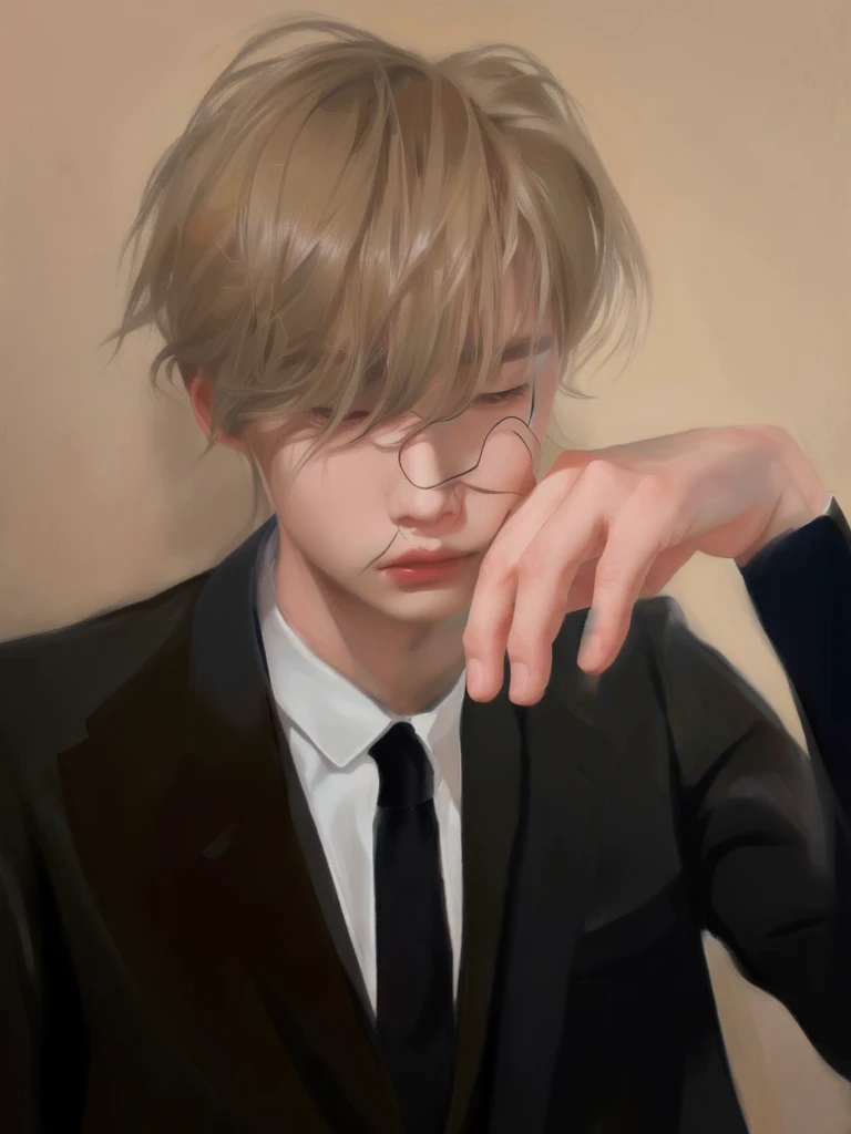 there is a man in a suit and tie holding his hand to his face, inspired by Yanjun Cheng, made with anime painter studio, artwork in the style of guweiz, anime realism style, painted in anime painter studio, photorealistic!!!!!!! art style, high quality fan...