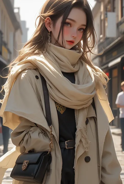 Beautiful fashion model in a trench coat and scarf, professional and perfect composition, extremely delicate depiction, extremely clear image, various effects, bold and dynamic, contrasts of light and shadow, 2.5D, artistic photography, hyper realistic, ul...