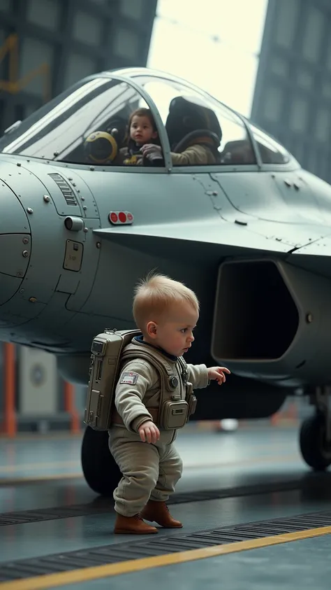 Reality  toddler boarding fighter plane moves sideways