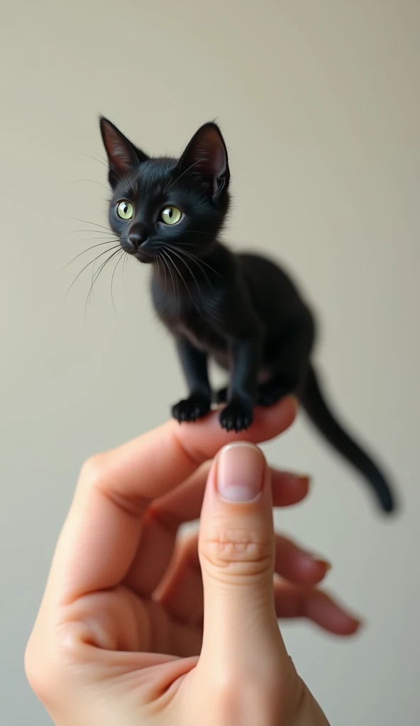 A small realistic black cat that rides on a finger