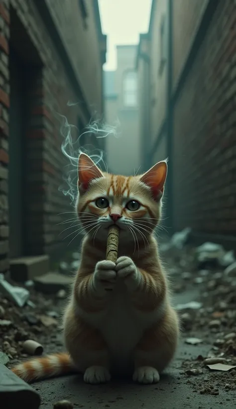 The cat being bullied is smoking marijuana.