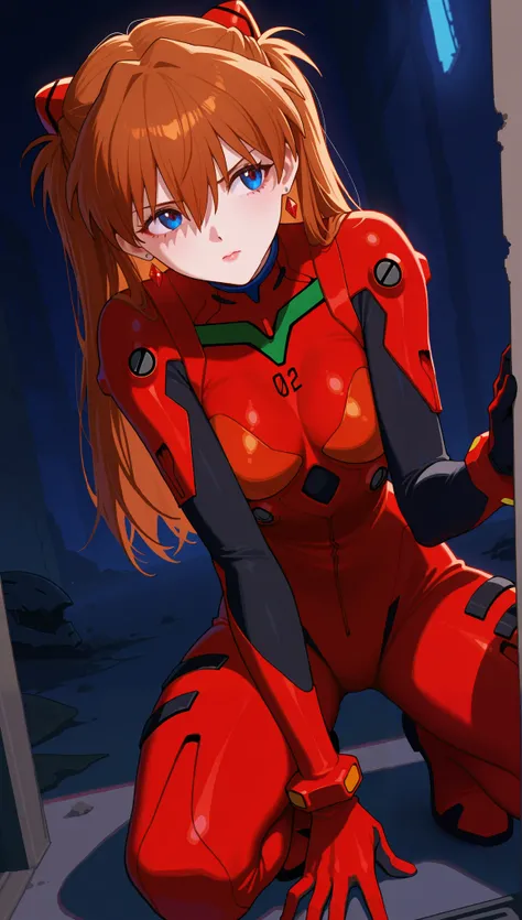 (masterpiece), (portrait), medium breasts (aesthetics), ((1 female 21 years old)), Highlight earrings), ((long hair)), ((Hot crystal brown hair)), ((Asuka Soryu Langley, slightly destroyed armor)) straight hair, thin eyes open, cold look, blue eyes, cute, ...
