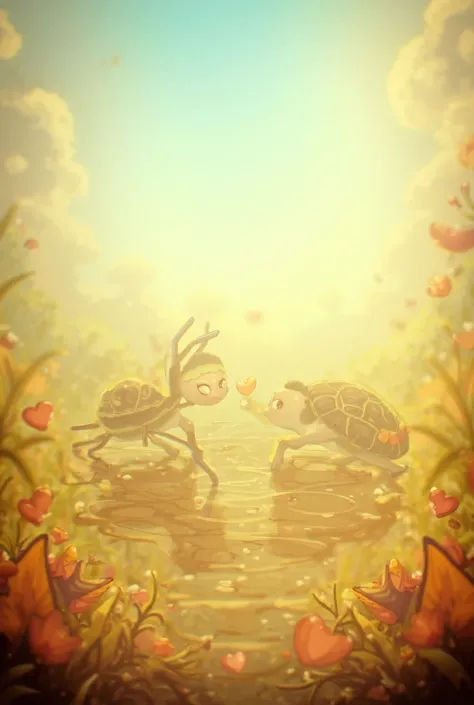 Make a spider and a turtle together in the anime drawing style with some hearts