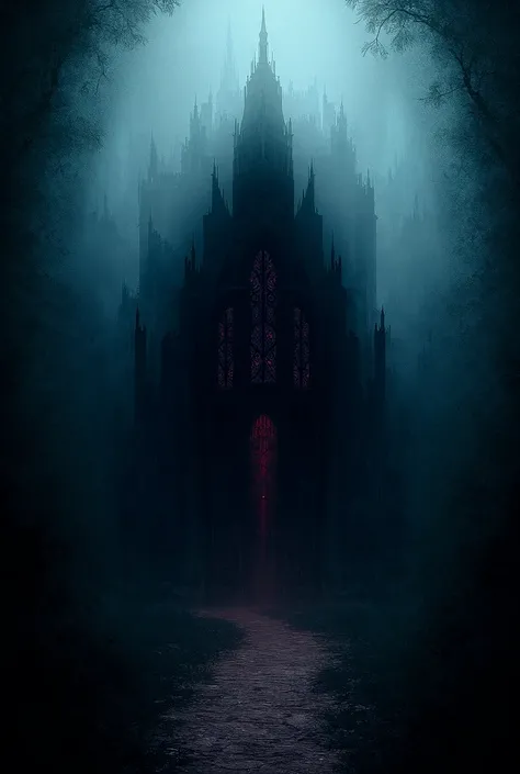 A black stone castle with blood red stained glass windows which resides deep in a forest