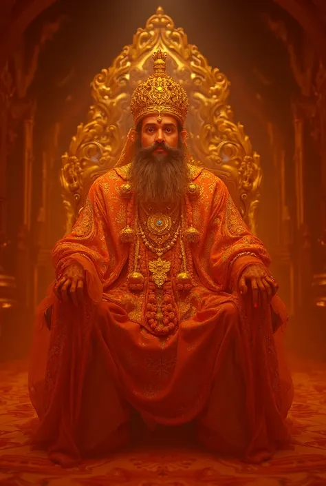 Prompt: A majestic king sitting on a golden throne in an ancient Indian palace, wearing traditional royal attire, surrounded by a peaceful kingdom.
