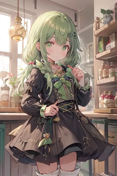 (masterpiece), (best quality), detailed,
1 girl, soro, twintails, long wavy hair twintails.hairs between eyes,dark green eyes ,dark green hair, (magical girl:1.2),
bow, dress, (pink:0.6), over legwear, boots, too many frills, too many bow, standing,striped...