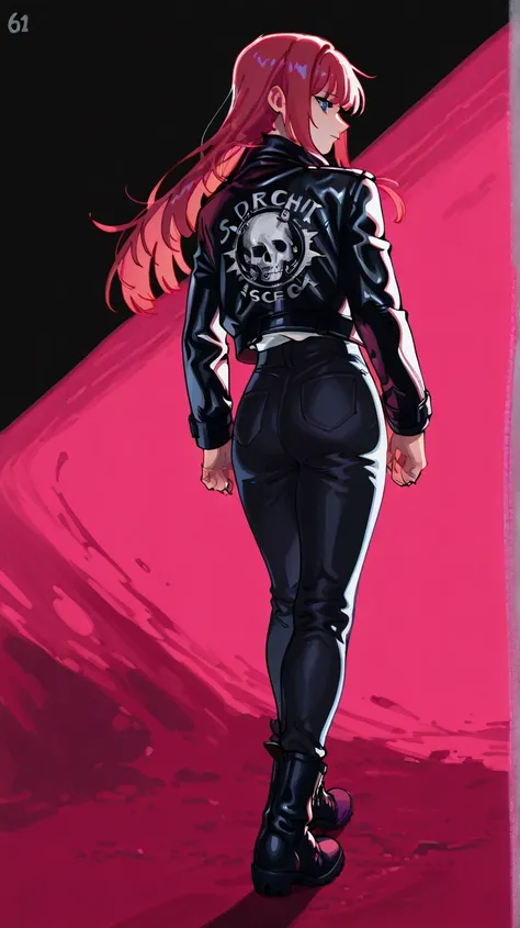 score_9, score_8_up, score_7_up, score_6_up, A young woman with cropped red hair and heavy dark make-up, wearing a punk and edgy fashion style, dark colors, intense look, silver accessories, black leather boots, black leather jacket, 80s punk aesthetic, hi...