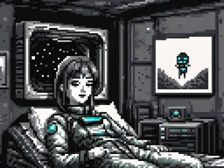 In the dark dead space, there is a gloomy snoring sound. Weird, black and white style, Francis Beckenst, Polaroid photos, Hongjing photography, idol leader.8bit, pixel art