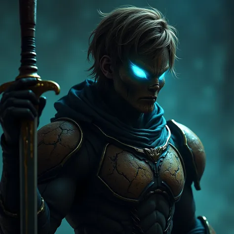 
 The character is a man fighter with fair skin ,  brown hair and intense blue eyes ,  who shine in the dark .  His armor resembles Metroid Primes dark Samus , but the helmet is free ,  so that his facial features remain visible .  The armor radiates a cre...