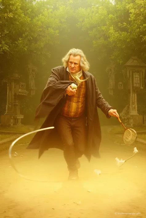 Isaac Newton playing badminton