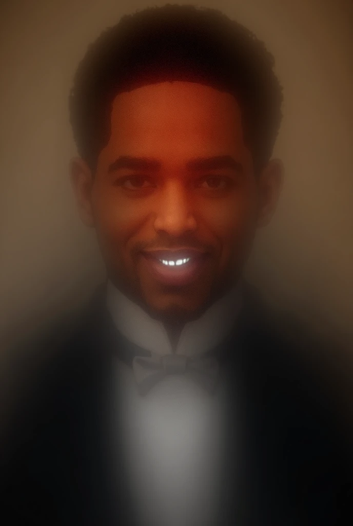  You can make a man with dark brown skin with dark brown hair,  on his teeth has a diastema in the area above the mouth  ,  and with high self-esteem  , And a tuxedo  