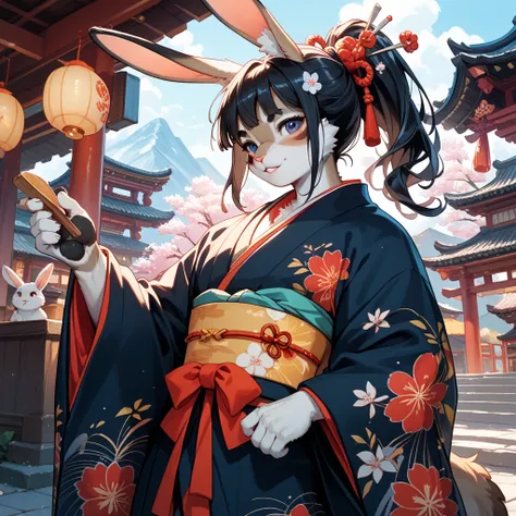 rabbit, furry,  kimono, swordsman,  black hair,  through the white 