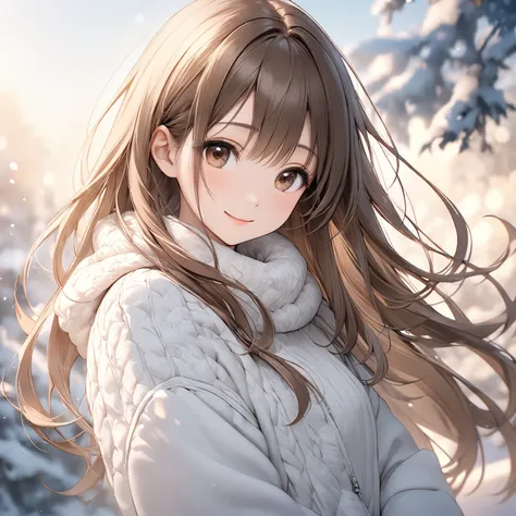 cute beautiful woman , smile,  semi-long hair、Brown Hair、 brown eyes、shy, Light Makeup、Gentle background color,  soft, fluffy calming effect,  shading effect ,  gradient magic effect, ( super detailed , The perfect solution,  top quality :1.3), 2.5D,  deli...