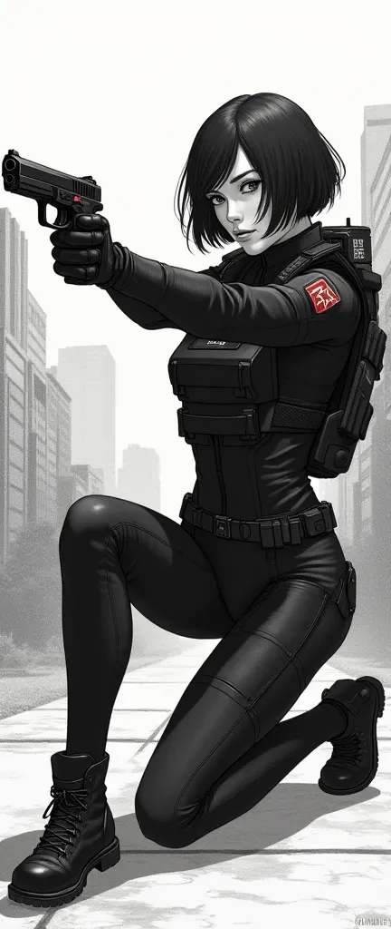 (masterpiece,Distinguished Quality,Mirror-like,Cinematic Experience,insanely detailed,absurdres),8k,wallpaper,,(Best illustrations:2.0),(One Woman:2.0),(Motoko Kusanagi:2.0),(Ghost in the Shell-style worldview:2.0),(Black tactical bodysuit:2.0),(Heavy blac...