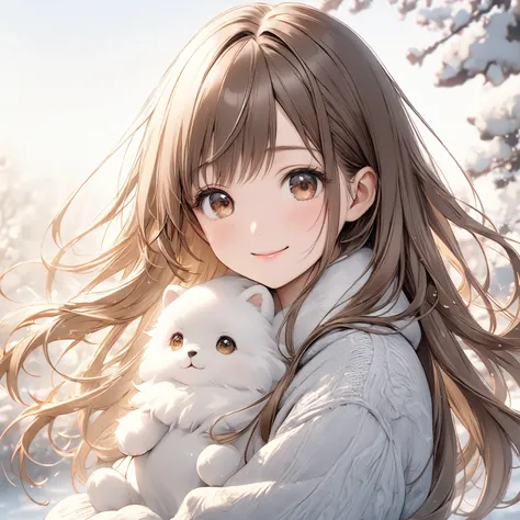 cute beautiful woman , smile,  semi-long hair、Brown Hair、 brown eyes、shy, Light Makeup、Gentle background color,  soft, fluffy calming effect,  shading effect ,  gradient magic effect, ( super detailed , The perfect solution,  top quality :1.3), 2.5D,  deli...