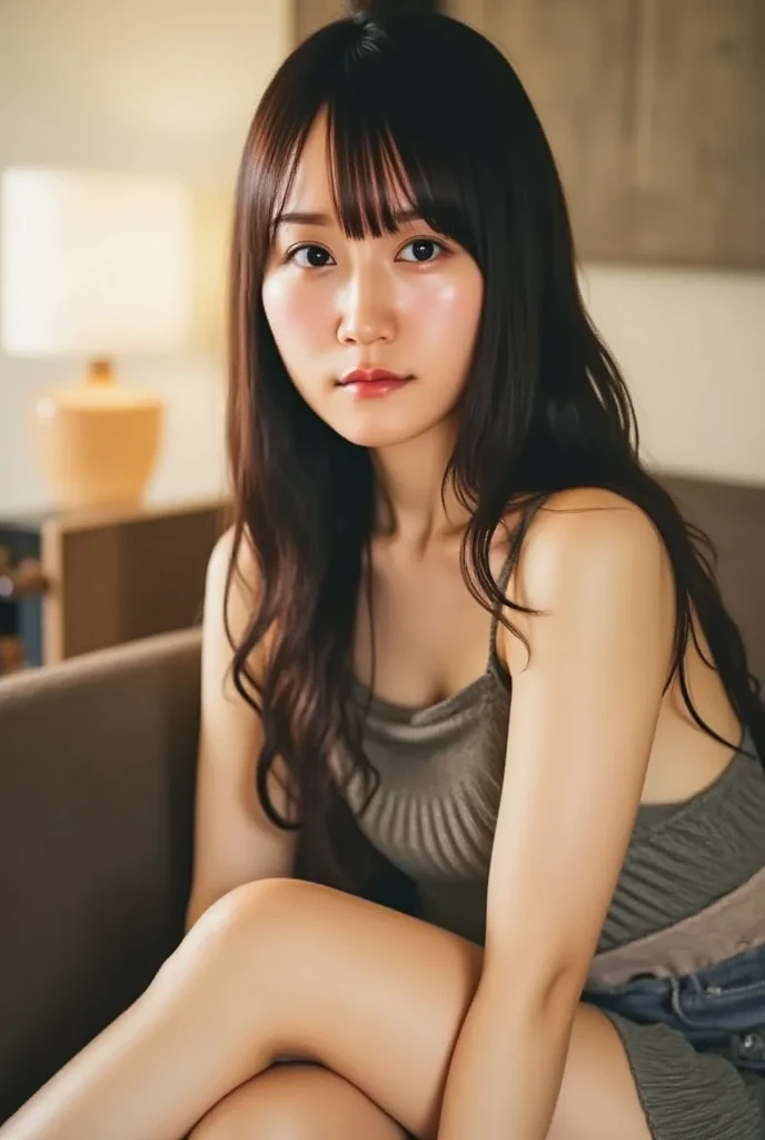  top quality , masterpiece,  super A high resolution, ( Photorealistic :1.4),  RAW photos 
,((( feet ,  sits with her knees bent . punch)))),  full body shot ,( detailed face ),　(19 year old beautiful Japanese girl)、(),1 Female,Brown Hair, medium hair,  as...