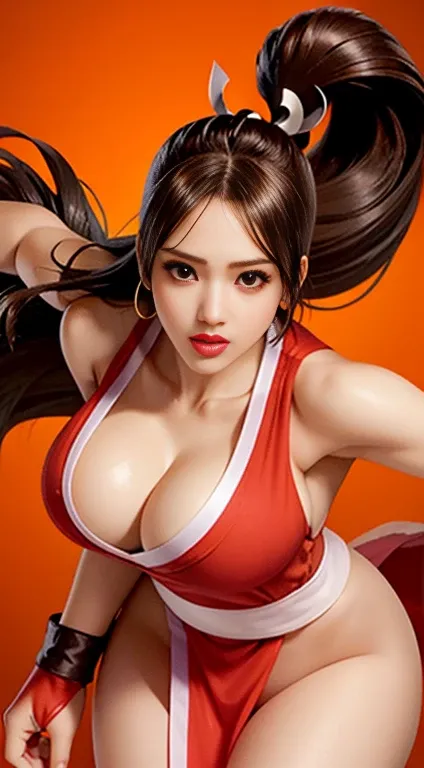 jessica alba as mai shiranui ((midynight, need, 8k, tmasterpiece:1.3)),  legs long, focal:1.2, busty figure，Beautiful woman with perfect figure:1.4,((dark brown  hair, Colossal :1.2 )), (low chest，Deep V large breasts,), ((ice cave, icy , Yuki))，Highly Det...