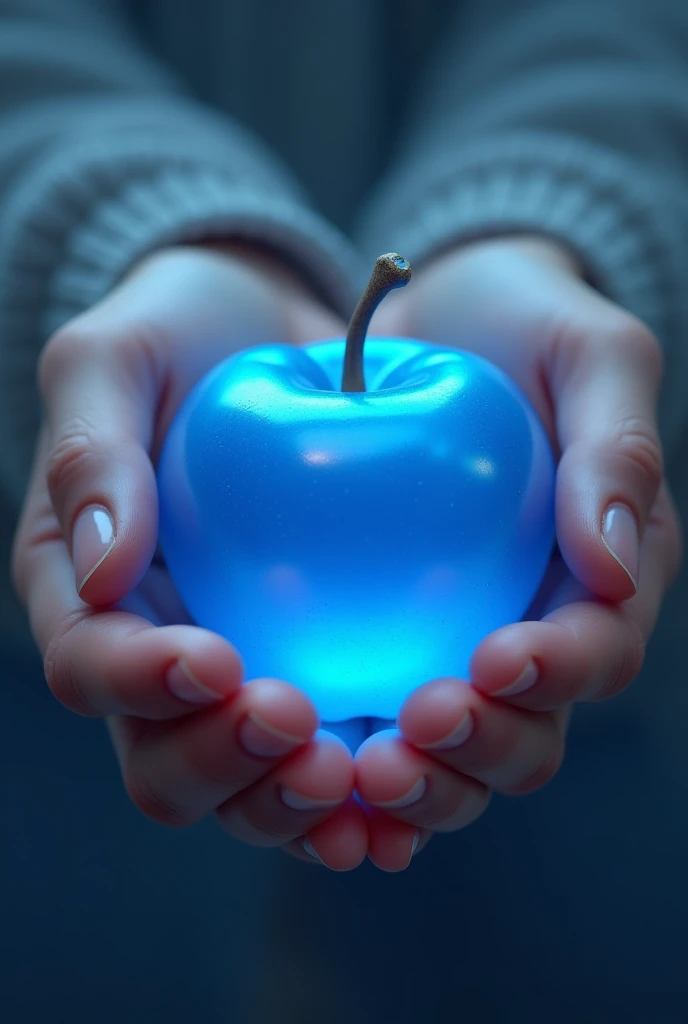 hands holding blue apple, blue colored apple