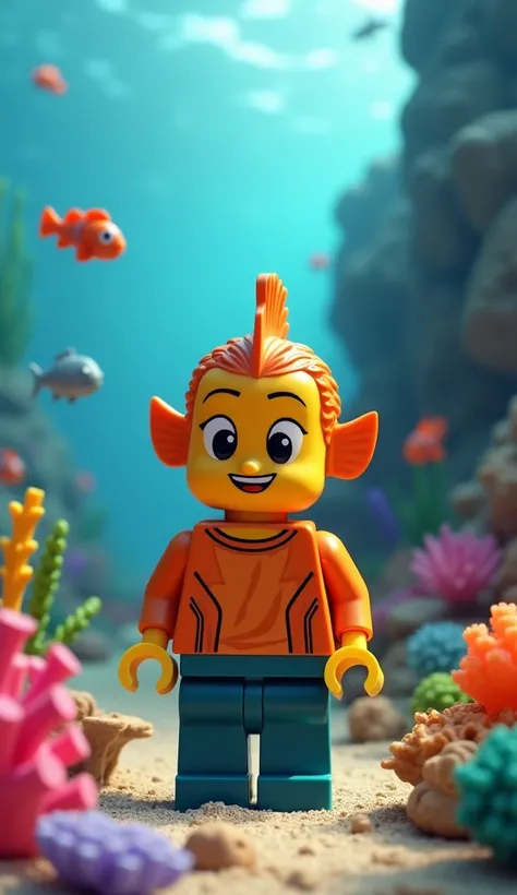 Lucca a fish boys (Lucca , da pixar com Disney) in the form of LEGO toys,  movie set against a LEGO seabed 