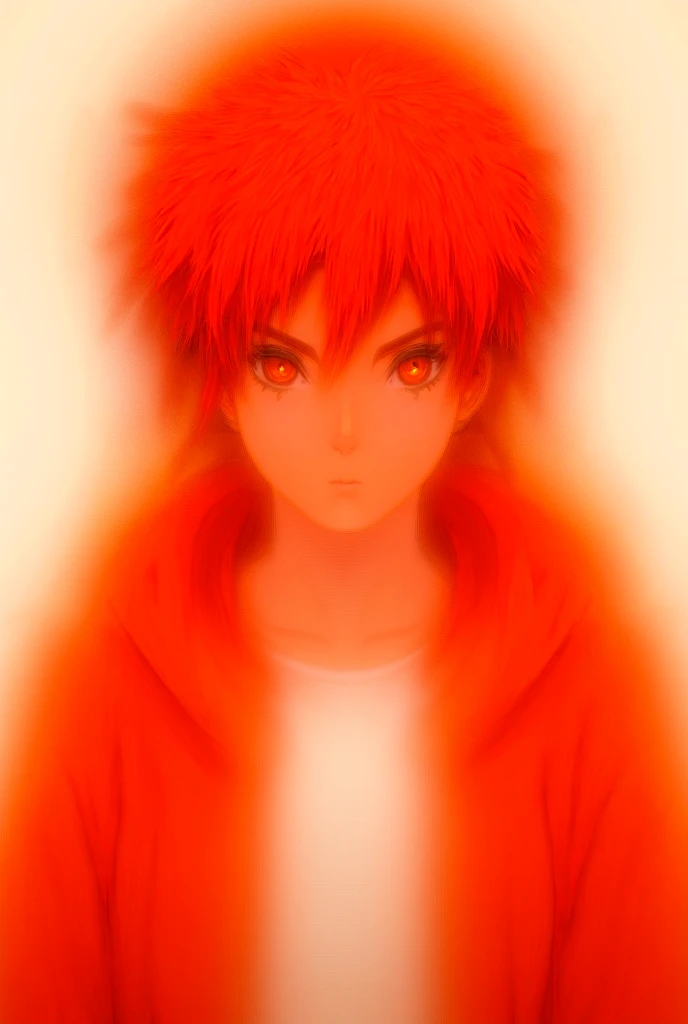 Create an orange eyed male anime character in an orange hoodie and a white t-shirt and orange haired 