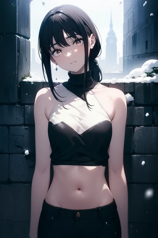 ((((Masterpiece,  best quality,  super high res)))),  1 girl,  standing,  dressed casually,  loose t-shirt ,  loose shorts, ( black hair, dark  black hair in face),  long haircut,  blue-white skin, ((brown eye)), Shine_eye, neon eye, (ultra detailed eye:0....