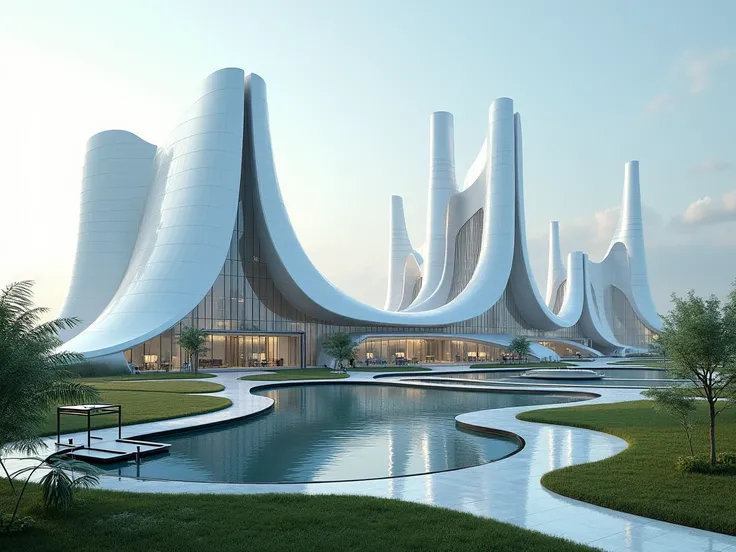 Create Architectural Design Concepts plan of beatiful futuristic Factories Buildings, show side view