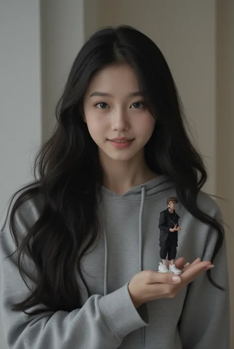 8k, masterpiece, ultra sharp focus, Complex and detailed, In Korean style、Very beautiful young Japanese girl, Long wavy black hair, Center-parted black hair、Center-parted black hair、Center-parted black hair、 long hair with a loose web at the hem、Give a fai...