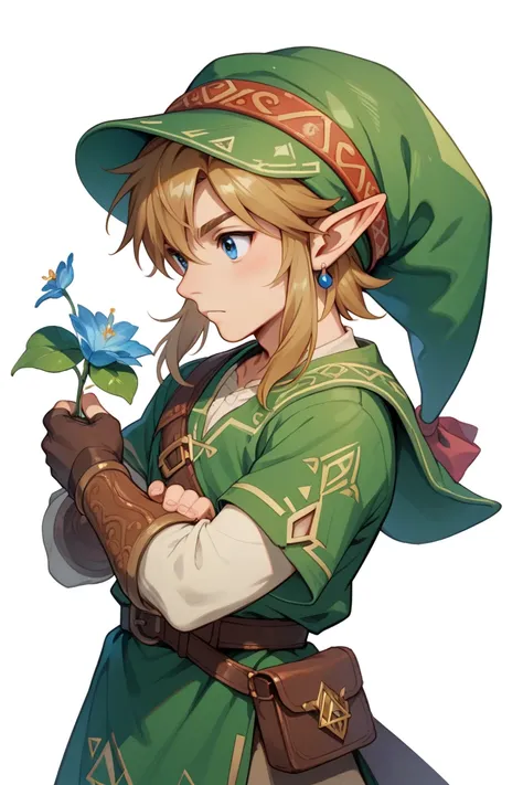 link　 The Legend of Zelda 　Put your whole body from head to toe　A cute young woman who also wears a hat 　 has a white background　Cool appearance　male　 decision pose　 body and face facing sideways　Figure starting to run 　profile　Holding a bow