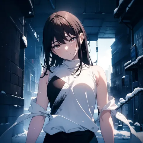 ((((Masterpiece,  best quality,  super high res)))),  1 girl,  standing,  dressed casually,  loose t-shirt ,  loose shorts, ( black hair, dark  black hair in face),  long haircut,  blue-white skin, ((brown eye)), Shine_eye, neon eye, (ultra detailed eye:0....