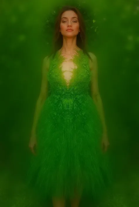 (Leaf dress model):
"A stunning model wearing a dress entirely made of green leaves, standing against a natural background of dense vegetation. The outfit is detailed, showcasing the beauty of eco-friendly and nature-inspired fashion."
Biggest boobs