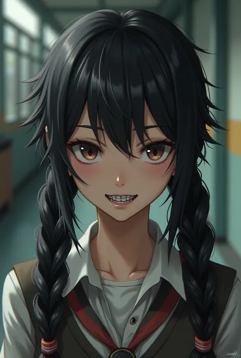 Realistically draw a bully high school girl with Japanese braids and twin tails( wearing braces )(Im spitting)