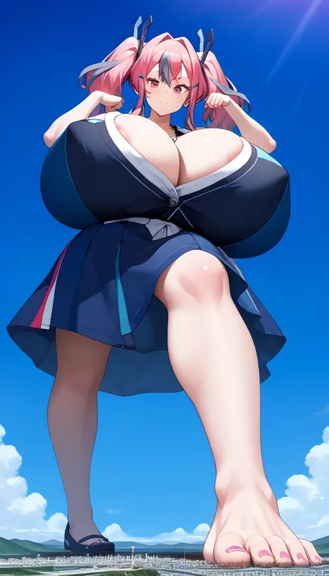 score_9, score_8_up, score_7_up, Alone, (gigantic breasts:1.4), Long chest, breasts sagging to the ground, Breasts big enough to touch the ground, 1 girl, (( best quality)),, bremerton,pinkhair,Official Costume, undress, first-person view, anime, best qual...