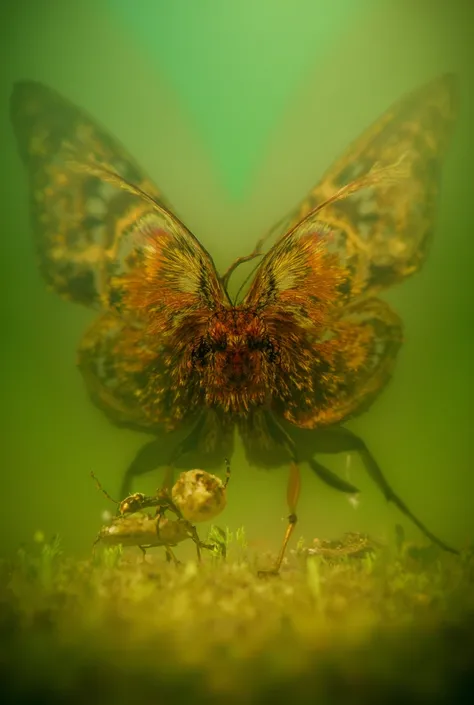 an ant is blocked by a moth while carrying food